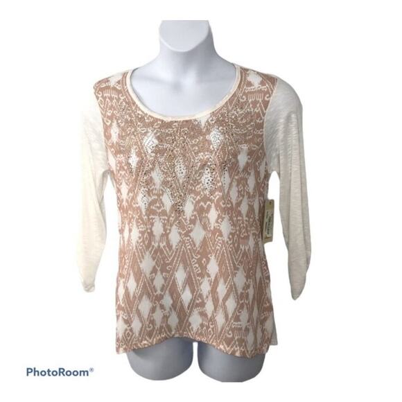 Reba On The Horizon Western Ruched Sleeve Embellished Cowgirl Blouse Medium NWT - Picture 2 of 16